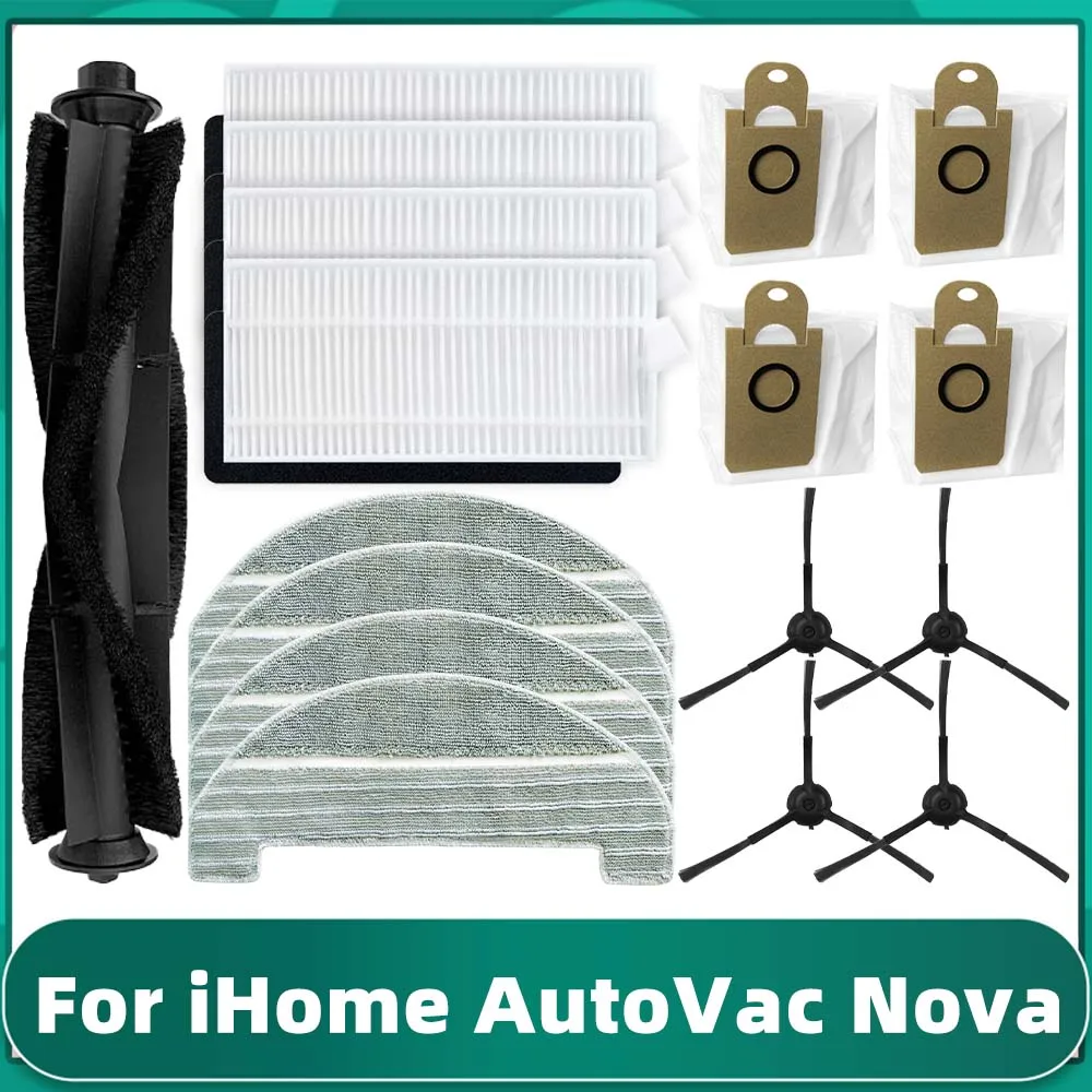 

For iHome AutoVac Nova Roller Main Side Brush Heap Filter Mop Cloths Dust Bag Robot Vacuums Spare Part Accessory Kit