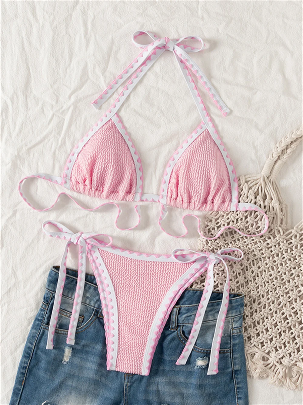 Милый бикини с открытой спиной купальник для отдыха женский Y2K пляжный купальный