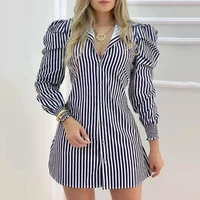 new summer 2022 womens striped puff sleeve slim fit shirt dress long sleeve elegant commuter womens mini dress