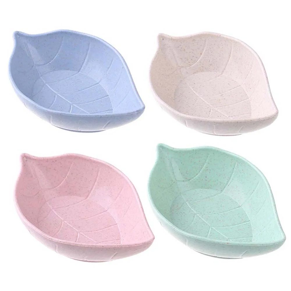 

4Pcs Leaf Shape Seasoning Dish 11x7 Cm Kid-Bowl Wheat Straw Soy Sauce Plate Tableware Food Container Kitchen Table Supplie Tools