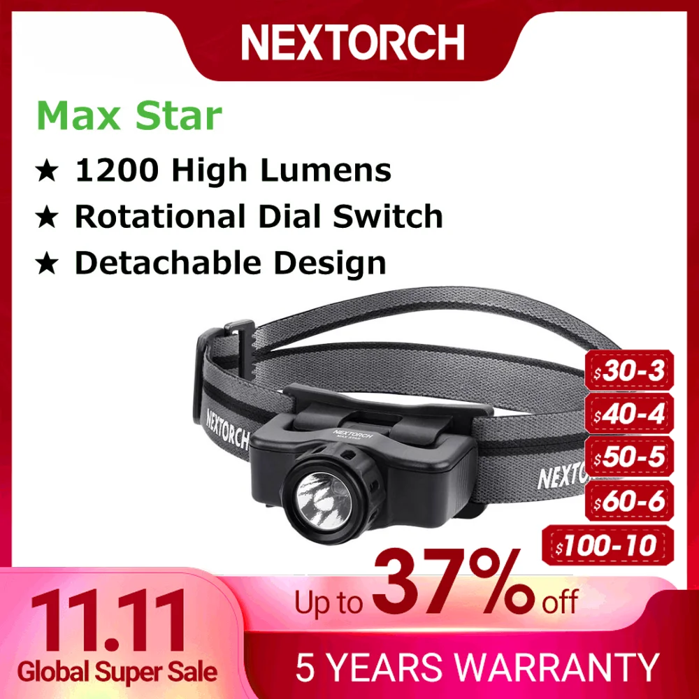 

NEXTORCH 1200 Lumens Head Flashlight High Power LED Headlamp Rechargeable Head Light Adjustable Camping Running Hunting