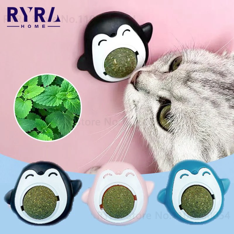 Фото Настенная игрушка-шарик для кошек, подходит для лечения здоровых натуральных волос, для улучшения пищеварения, кошки, травы, мяты, закуски для домашних животных №1