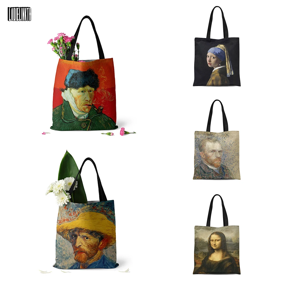 

Famous Oil Painting Characters Canvas Bags Van Gogh Quality Shopping Bags Ladies Umbrellas Mobile Phone Cosmetics Shoulder Bags