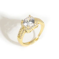 coconal classic women square crystal four claw inlaid zircon ring opening gold color exquisite rings party gift jewelry