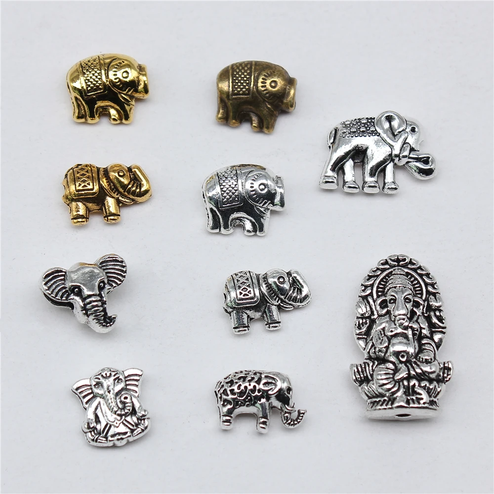 

10pcs Ganesha Beads Elephant Beads For Jewelry Making Antique Gold Bronze Silver Color Pendants DIY Crafts Making Findings