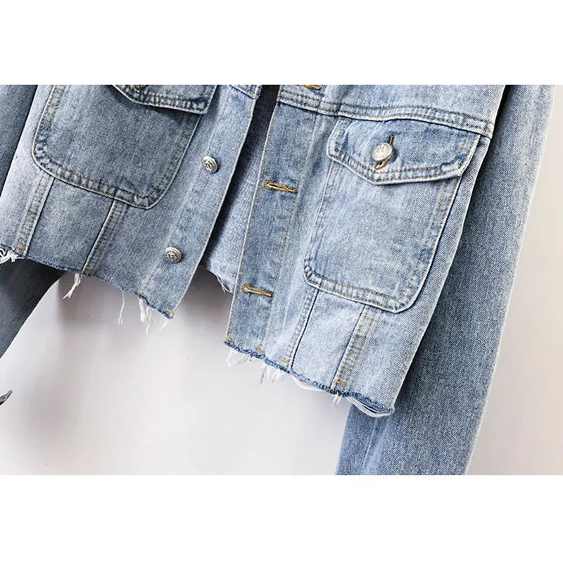 Корейская винтажная синяя джинсовая куртка женская тонкая короткая ковбойская