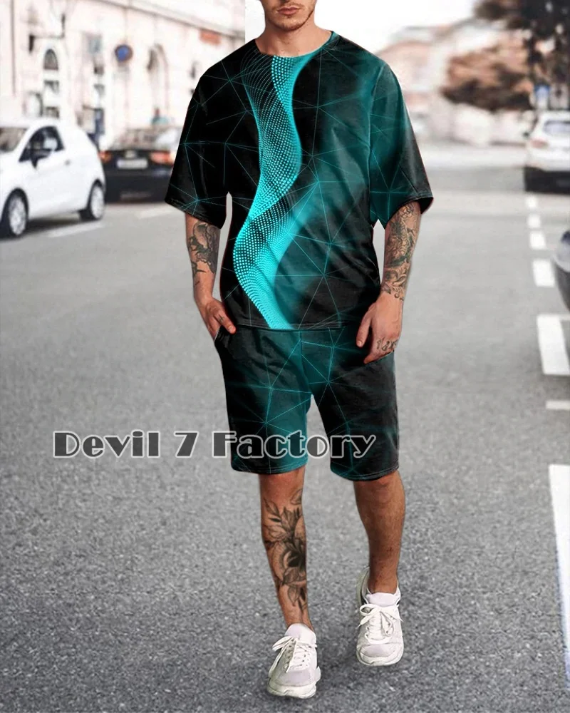 2023 New Summer Men T-Shirts Shorts Sets Fashion Round Neck Short Sleeve Tees Casual Man Clothing Tops Tracksuit 2 Piece Suit