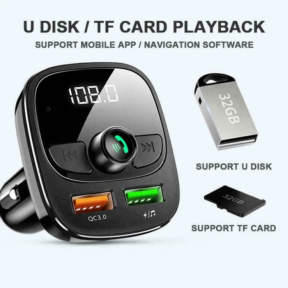 

FM Transmitter Car Bluetooth 5.0 Mp3 Player Night Vision Atmosphere Light