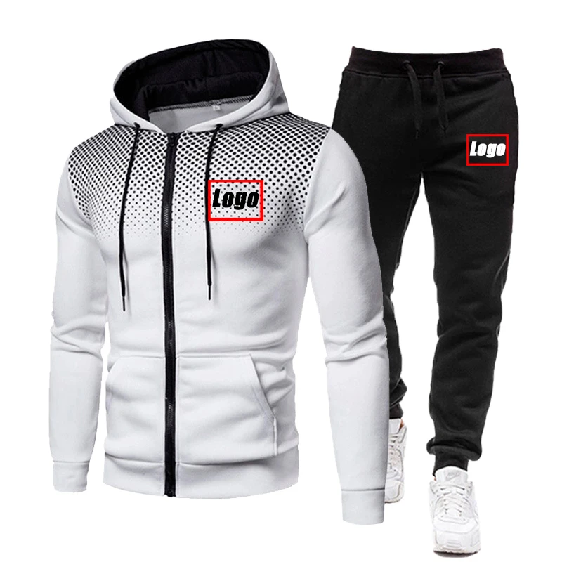 Customized Printed Leisure Spring Autumn Men Sets Sport Zipper Jogging Hoodies+Pants Suits Men Tracksuit Sportswear Custom Logo