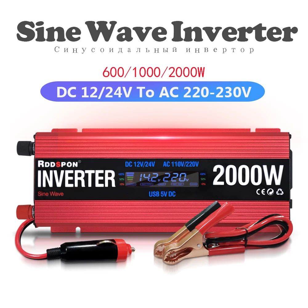 600/2000W Portable Car Inverter 12V/24V to 220V AC Power Converter with 5v USB,Modified Sine Wave Car Inverter Conversion Power