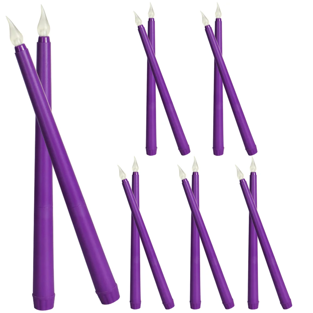 

12 Pcs Colored Lights Taper Holder Flameless Candles Decor Operated Candlesticks Wedding LED Long