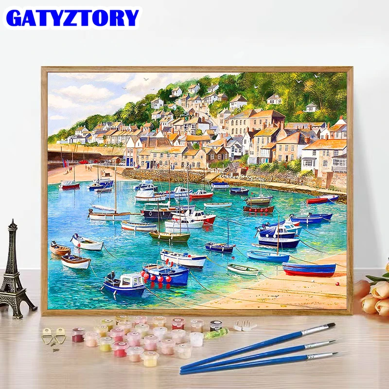 

GATYZTORY Paint By Number Seaside House Sailboat Scenery Drawing On Canvas Handiwork Art Gift Diy Pictures By Numbers Kits Home