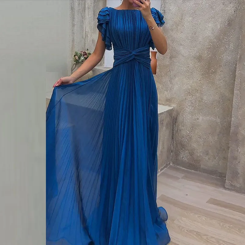 Модное платье трапециевидной формы с круглым вырезом и рукавами тонкое длиной до