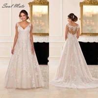 vintage elegant 2022 wedding dresses for women lace appliques cap sleeve bride dress vestidos de novia bridal gowns illusion