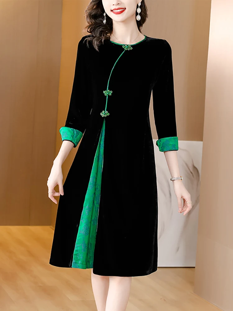 

Женское бархатное жаккардовое платье миди, черное элегантное роскошное платье составного кроя в корейском винтажном стиле Хепберн для осени и зимы, 2023