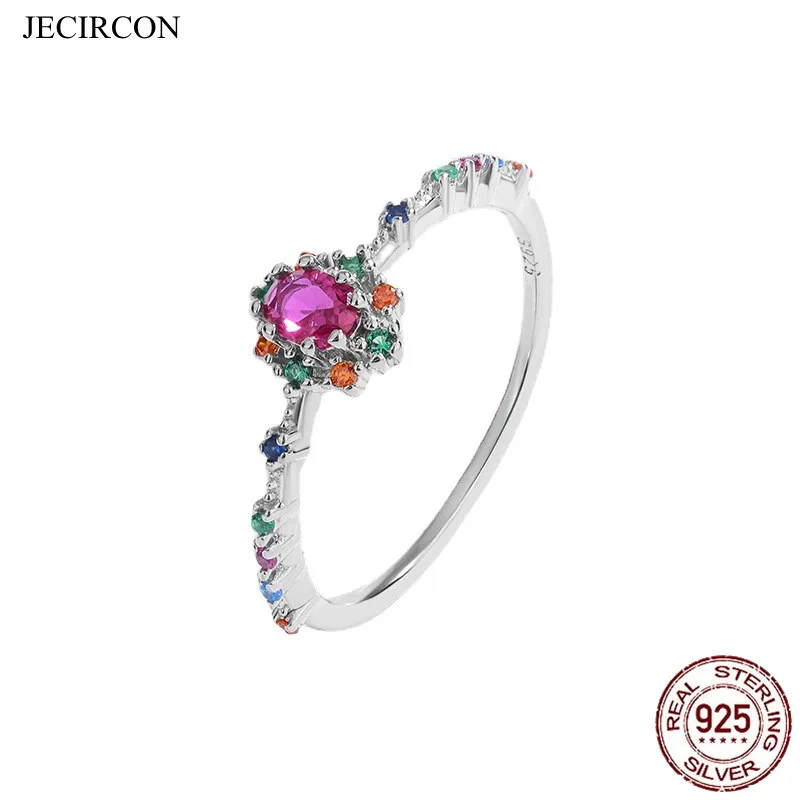 

JECIRCON Original 925 Sterling Silver Geometric Oval Colorful Zircon Ring Women Fashion Wedding Party Jewelry Accessories