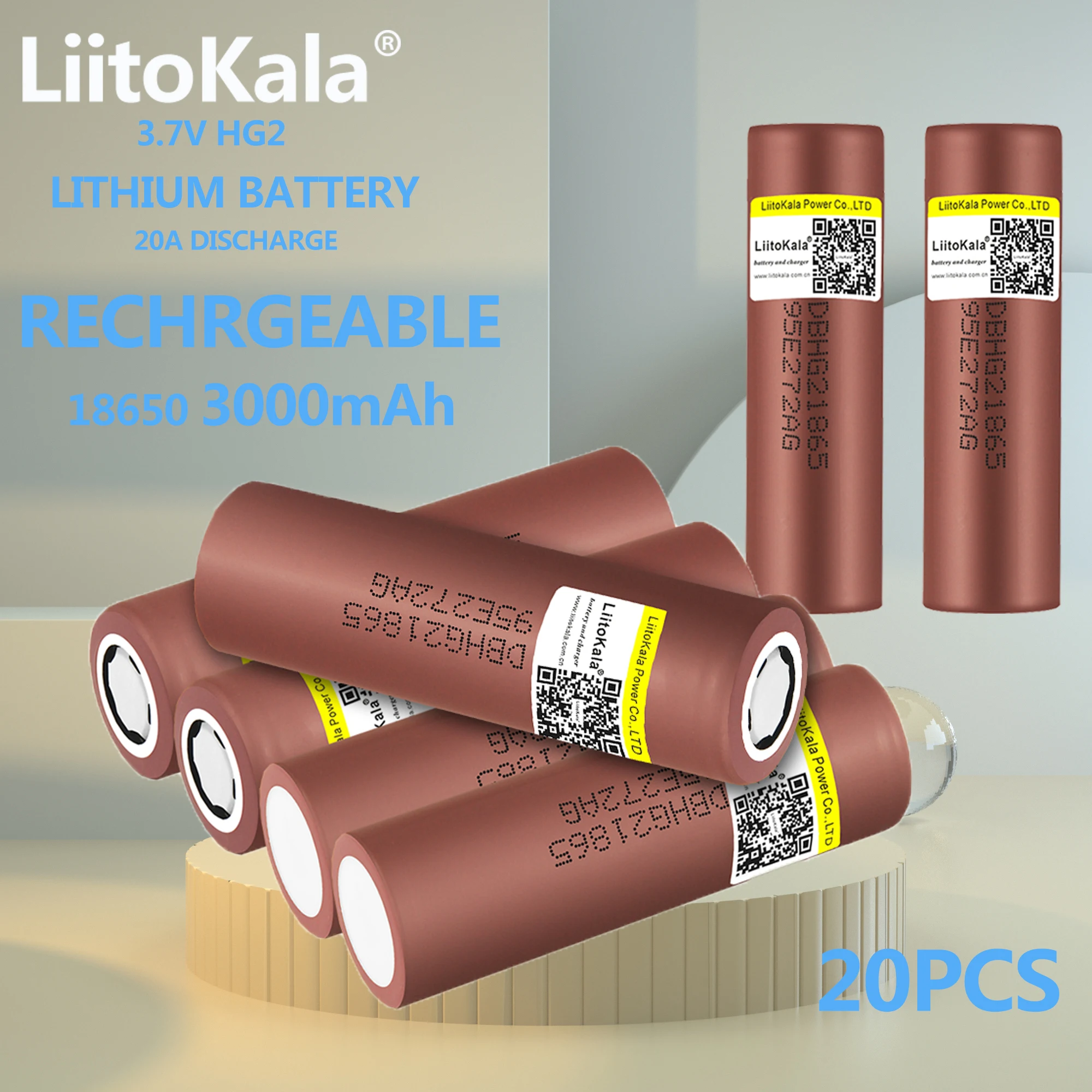 

20PCS Liitokala New Original HG2 18650 3000mAh battery 18650HG2 3.6V discharge 20A dedicated For hg2 Power Rechargeable battery