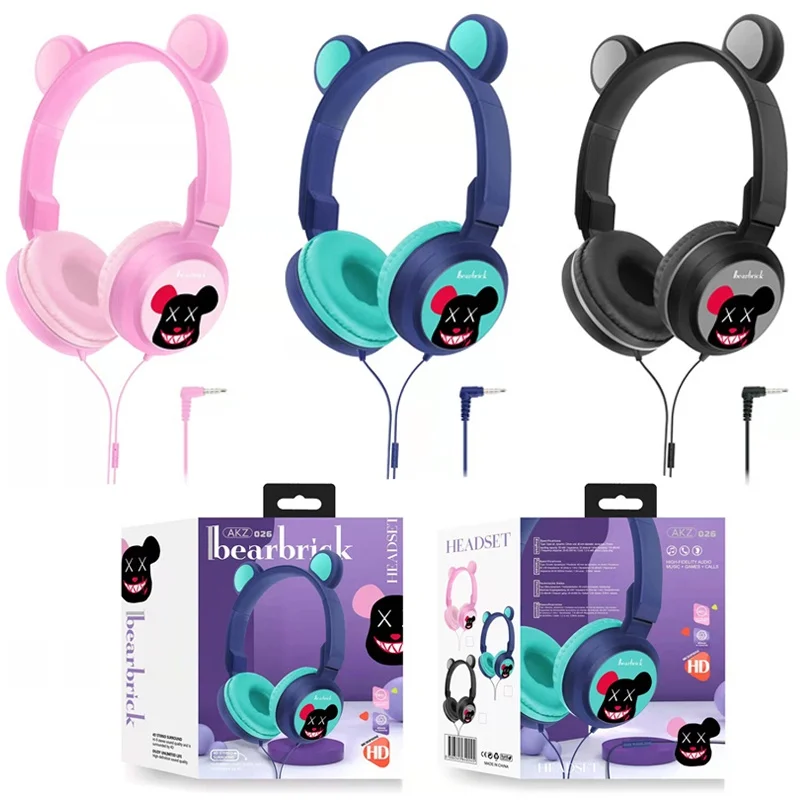 

Детская гарнитура AKZ-026 Cute Panda Ear Kids, проводные Накладные наушники 3,5 мм с микрофоном и ограничением громкости для девочек, детские игровые наушники