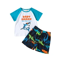 summer boys clothing set short sleeves tops with shorts kids children cartoon flower printing clothing set