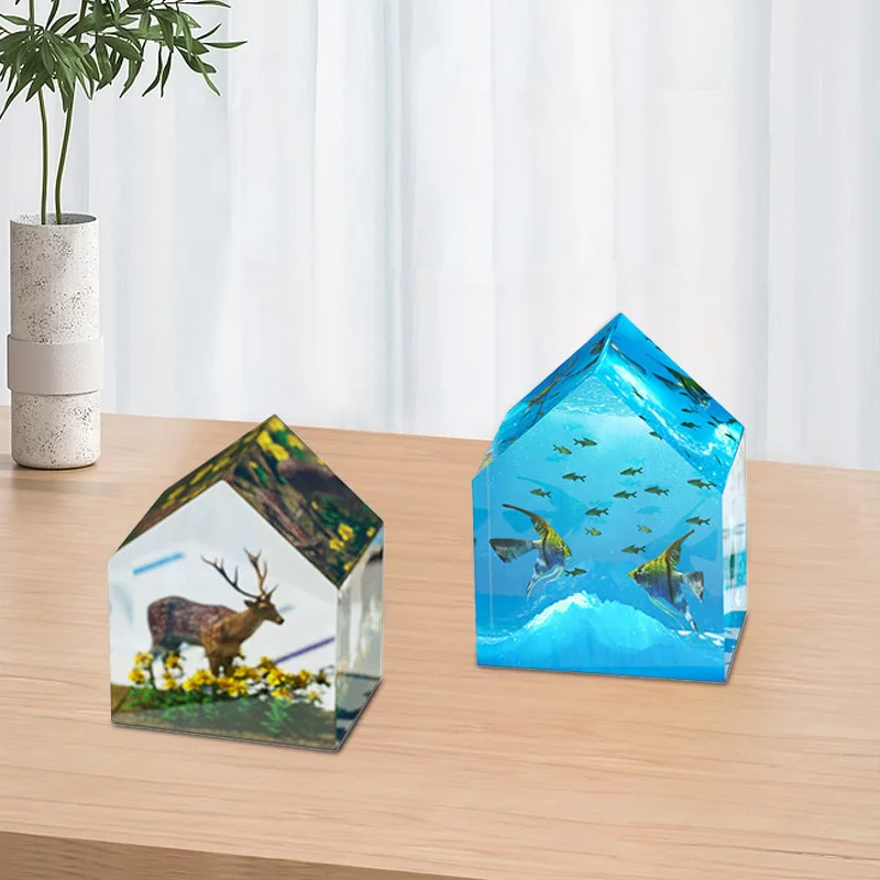 Geometry House Shaped Epoxy Resin Mold Jewelry Insect Plant Specimen Making Micro Landscape Decor House Specimen Silicone Mold