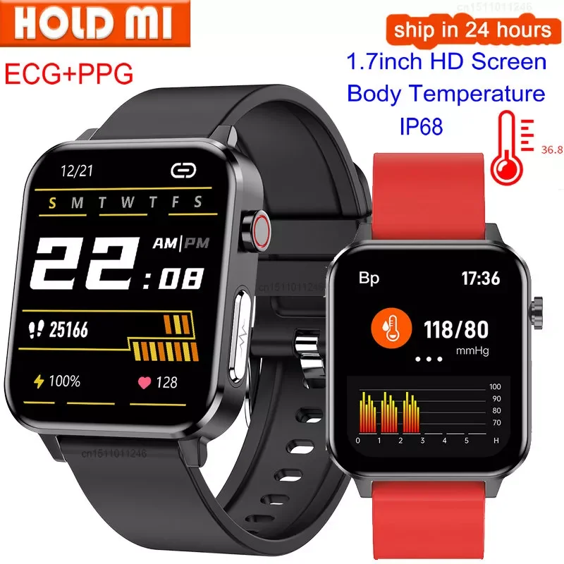 

ECG Smart Watch Men 1.7 Inch Blood Pressure Oxygen Body Temperature E86 Smartwatch Women Wristwatch for Android Ios VS P8 Y22
