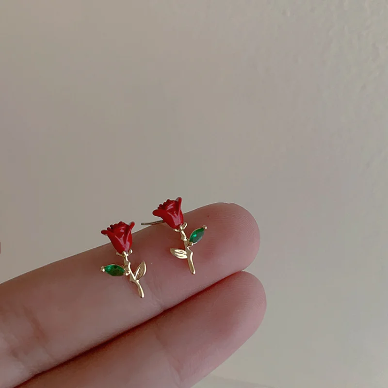 

Minar Vintage Enamel Red Rose Long Drop Earrings for Women Wholesale Metallic Flower Earring Statement Wedding Bridal Jewelry