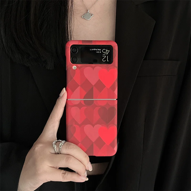 

Чехол для телефона с рисунком красного сердца для Samsung Galaxy Z Flip 3, Жесткий Чехол, Модные Милые Складные Защитные чехлы для Z Flip3 5G