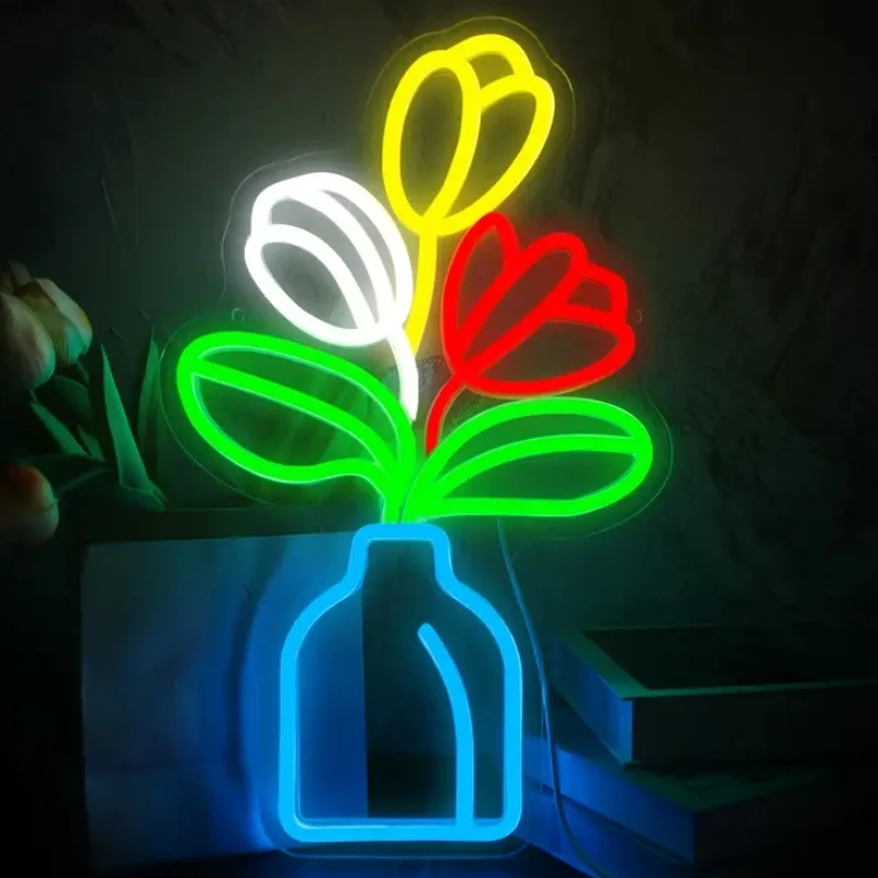 Яркий неоновый знак яркий цветок USB-вывеска на стену в форме цветка для спальни