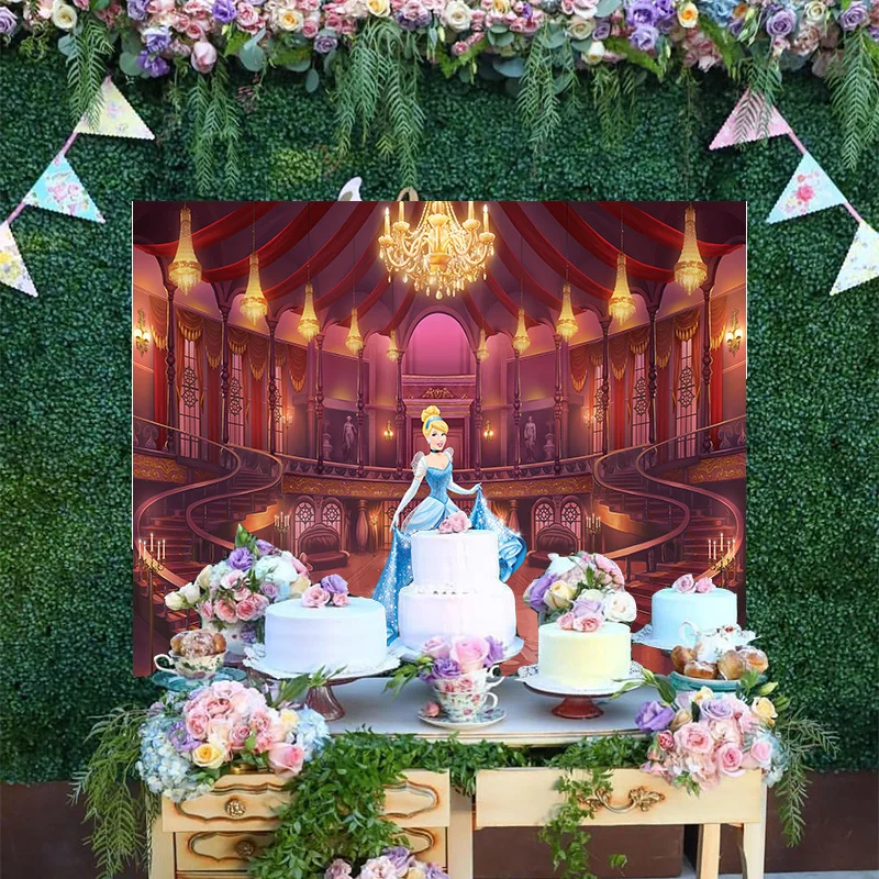 

Disney Custom Cinderell Dreamy Castle Backdrop Girls Princess Baby Happy Birthday Party Cartoon Decoration Backgrounds Banner