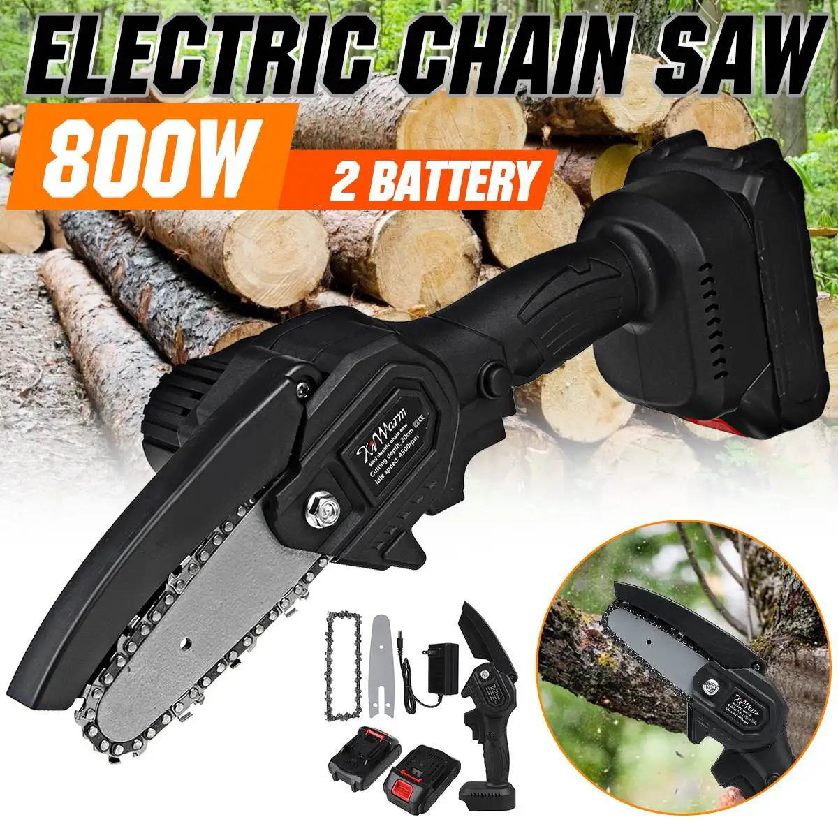 

4 Inch 800W Cordless Electric Chain Saw One-handed Electric Saw Wireless Logging Orchard Electric Pruning For Makita 18V Battery