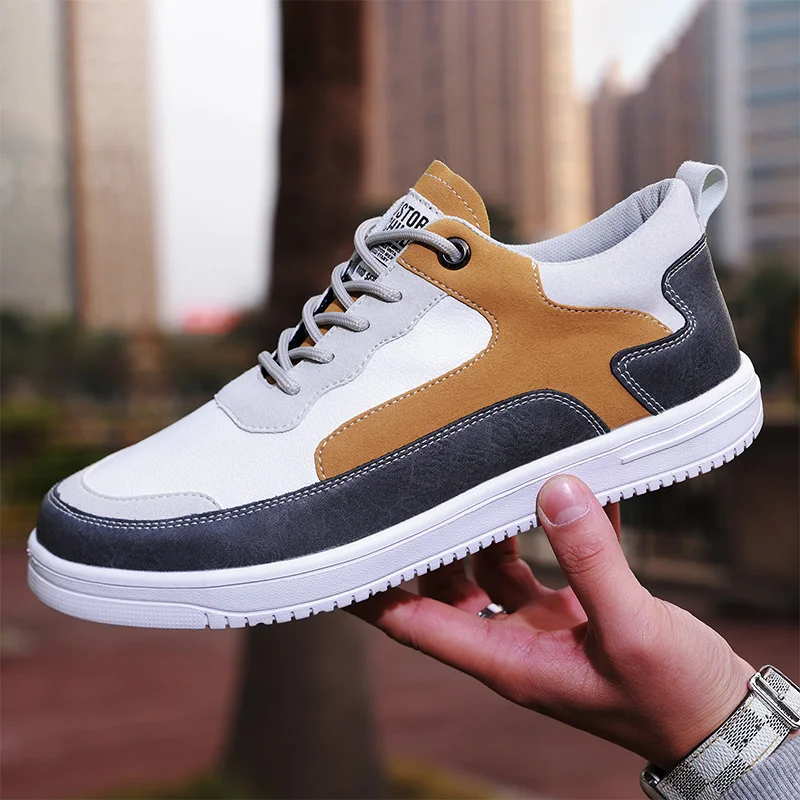 

Men Leather Shoes Sneakers Trend Running Shoe Italian Breathable Male Sneakers Non-slip Footwear Men Vulcanized Shoes 2022