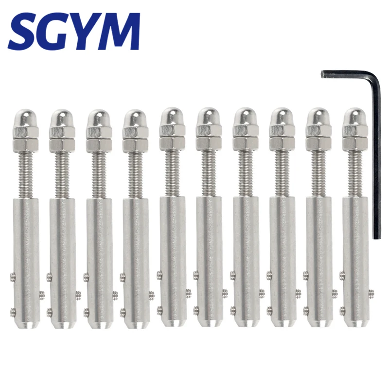 

10 шт., винтовой зажим, трос 2/3/4/5/6/8 мм, резьбовая шпилька, натяжной фитинг с шестигранной головкой, болты с пряжкой