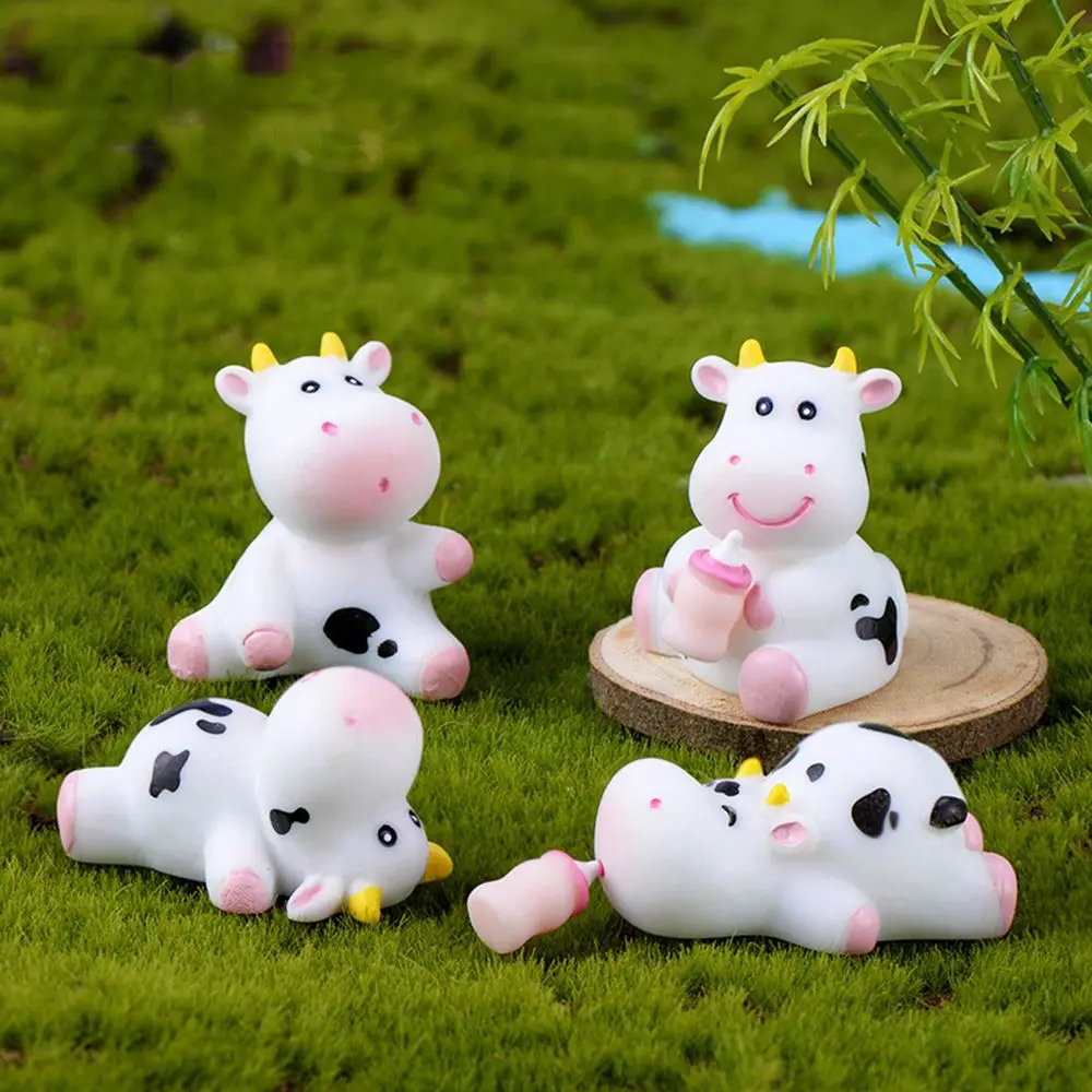 

1PC Cute Fairy Garden Home Decoration Bonsai Ornament Cow Figurines Animal Model Miniature Dairy Cattle Little Statue