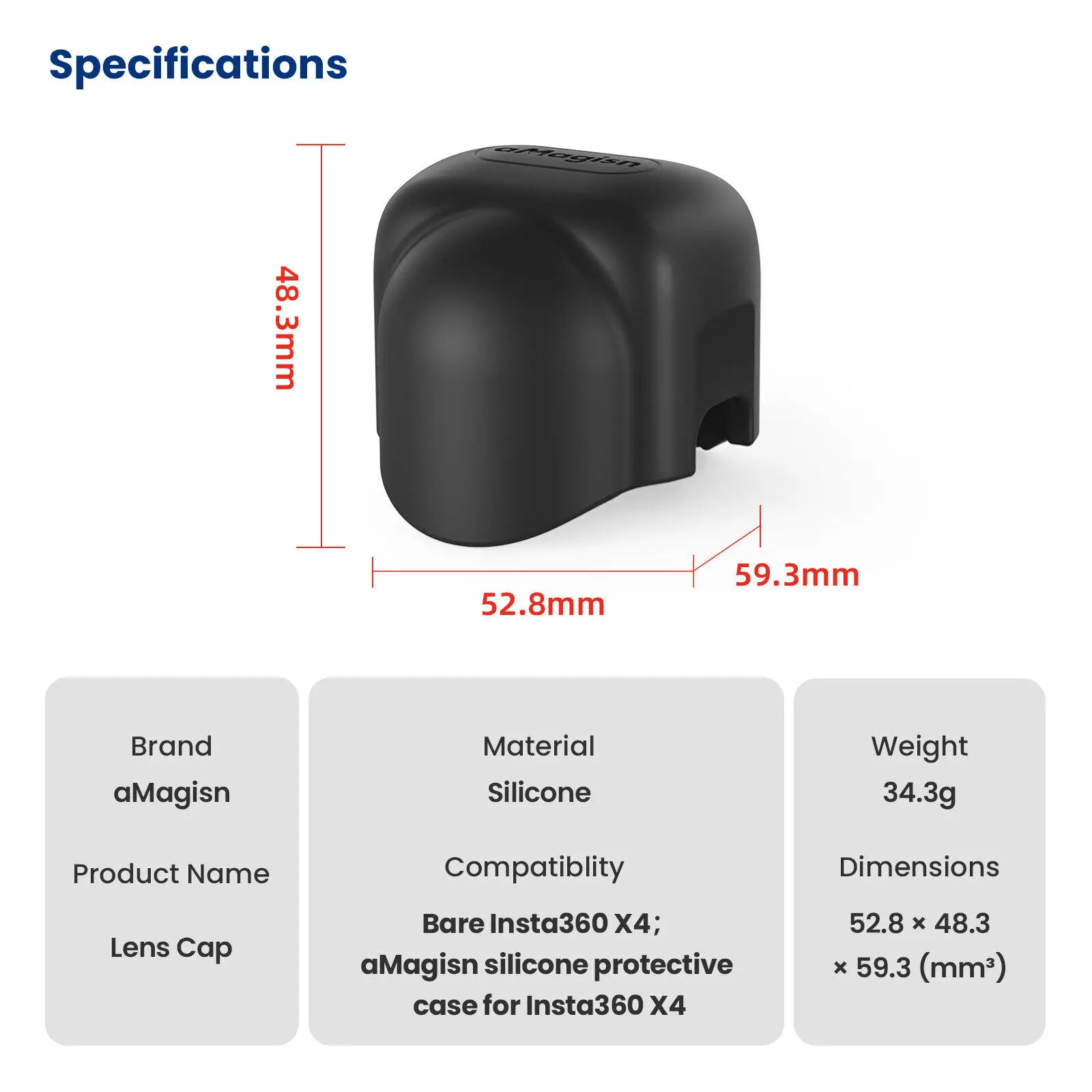 Amagis для Insta360 X4 Защита объектива Защитная силиконовая Крышка корпуса
