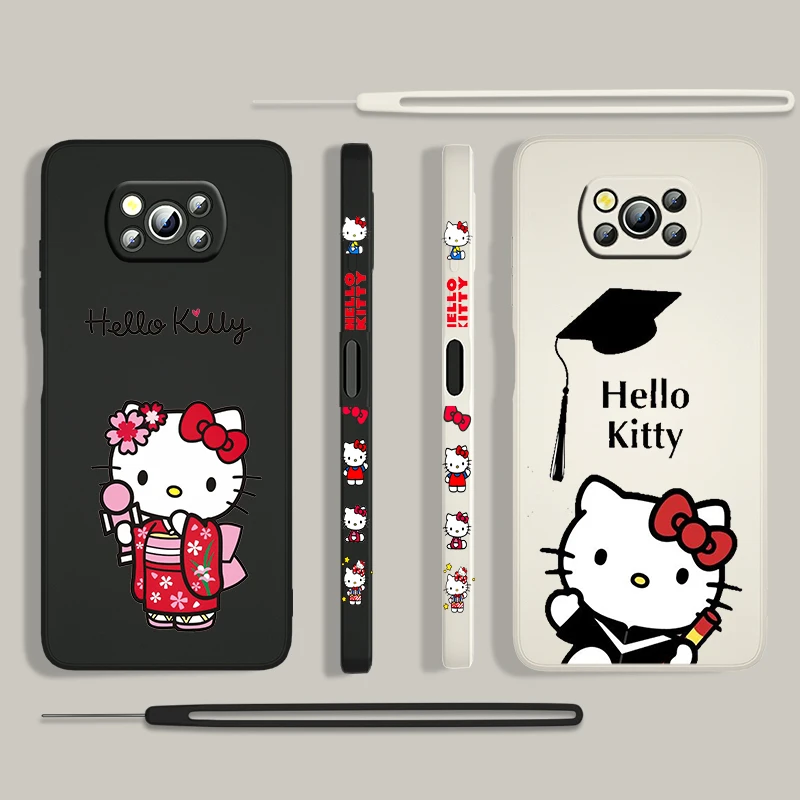 

Cartoon Girl HelloKitty For Xiaomi POCO X3 NFC F3 GT M4 M3 M2 Pro C3 11 Ultra Silicone Liquid Left Rope Phone Case Fundas Coque