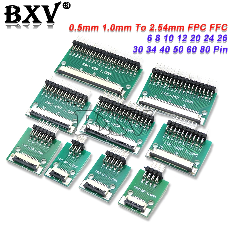 0.5mm 1.0mm To 2.54mm FPC FFC 6 8 10 12 20 24 26 30 34 40 50 60 80 Pin Adapter Board Connector Straight Needle And Curved Pin