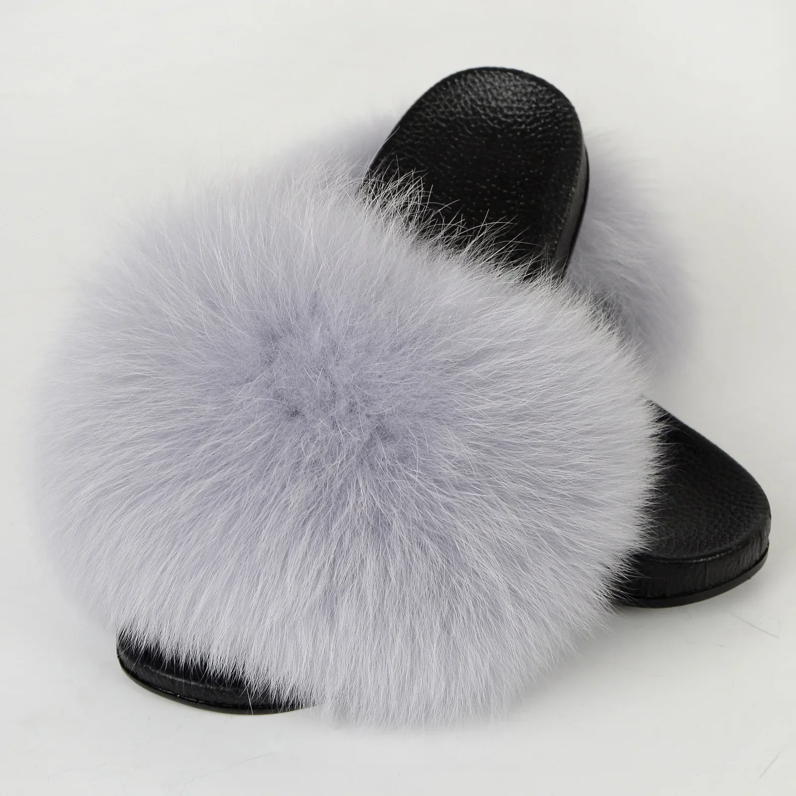 2 весенне-летние женские меховые тапочки с открытым круглым носком на плоской
