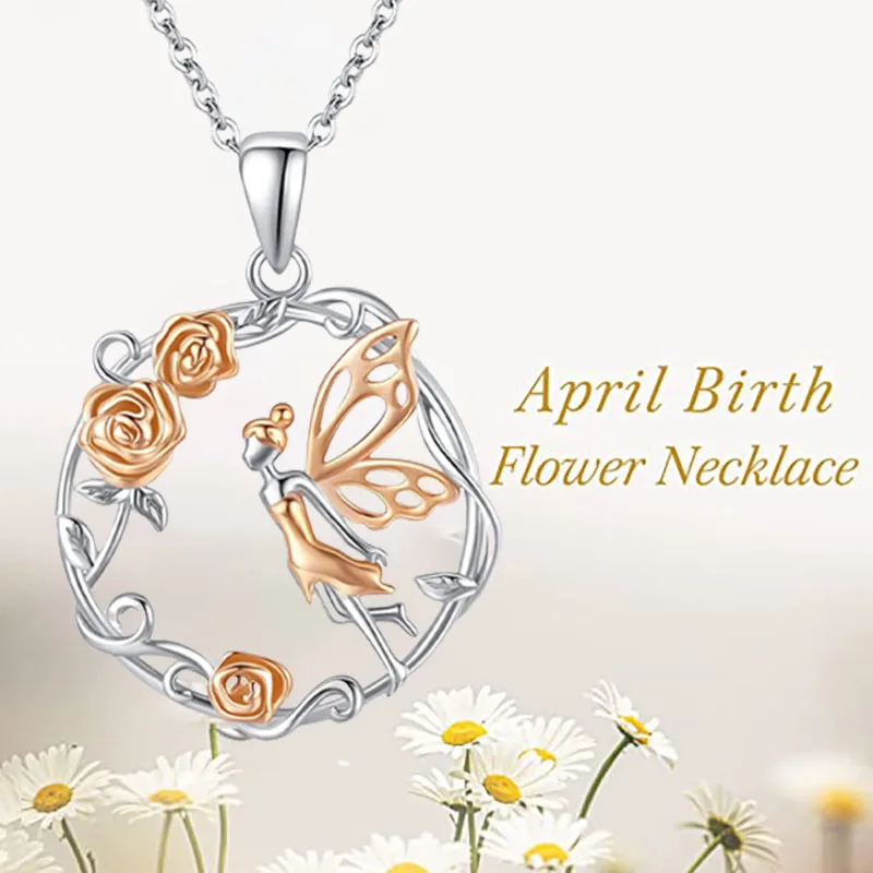 

Flower Elf Necklace Fashion Simple Ladies Flower Pendant Girl Cute Angel Wings Believe Crystal Christmas Jewelry Gift