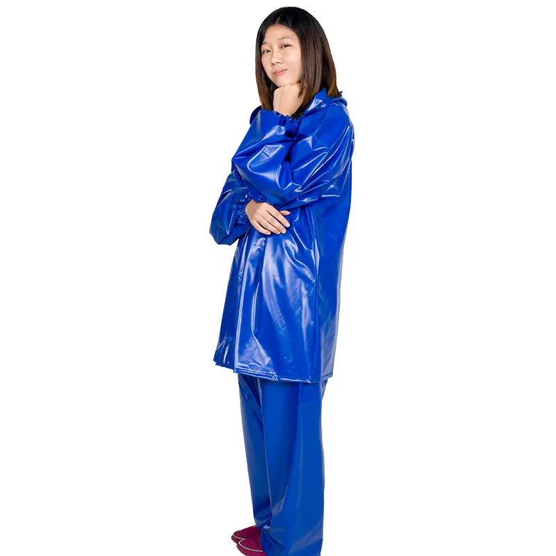 

Blue Waterproof Hooded Jacket Trousers Suit Biker Working Fishing Raincoat