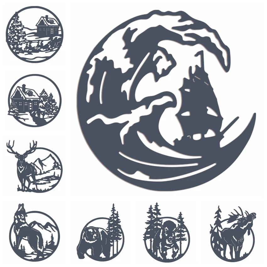 

Circle Scene Animal Moose Wolf Pig Metal Cutting Dies DIY Card Album Photo Making Scrapbooking Crafts Stencil New Dies 2022