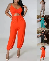 sexy sleeveless solid color jumpsuit women 2022 summer new fashion v neck hollowed out elegant jumpsuits