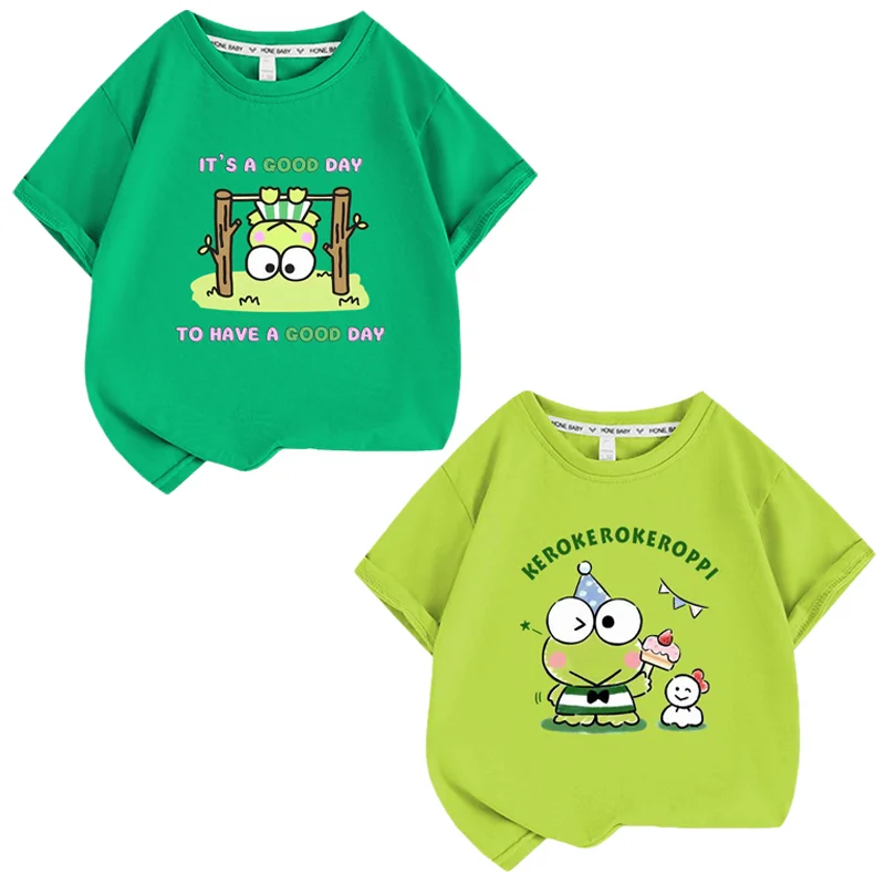 

Футболка детская хлопковая с коротким рукавом и принтом куклы Keroppi