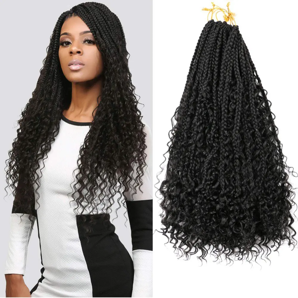 

22 Inch Boho Box Braids Goddess Box Braids Crochet Hair Bohemian Curly Ends Pre-looped Synthetic Braiding Hair Extension NS34