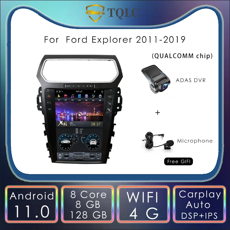 Car Radio Android Tesla Style Vertical Touch Screen For Ford Explorer PX6 DAB+ Carplay Multimedia Navigation Stereo 2011-2019