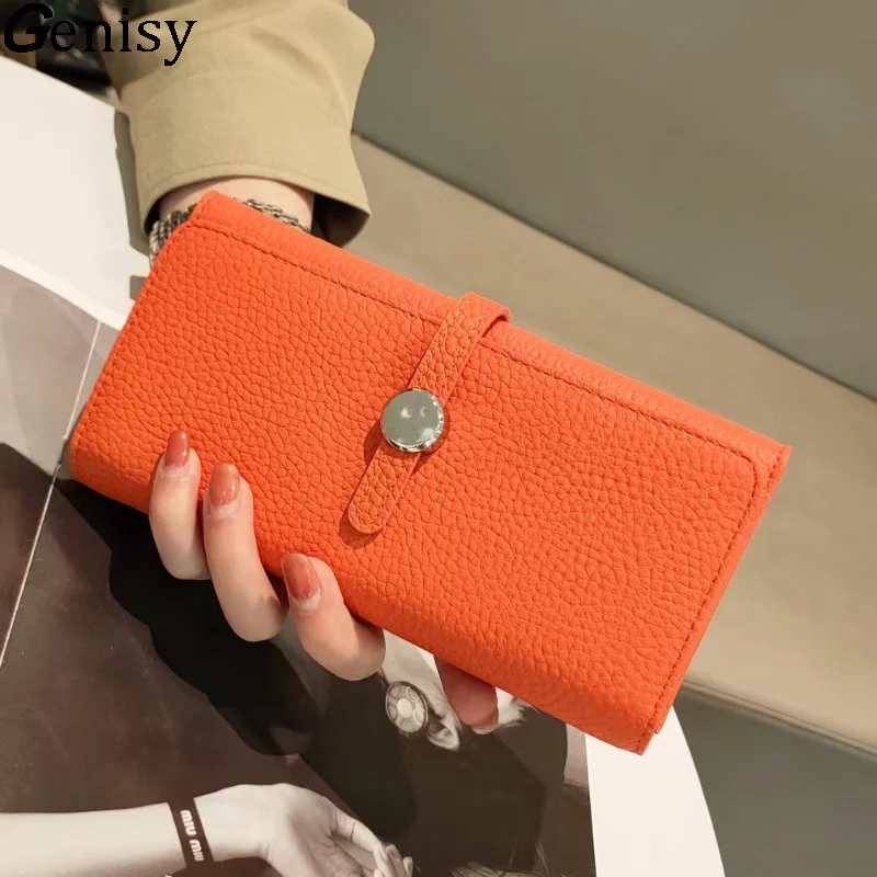 

Genuine Leather Wallet Women Long Clutch Fashion Luxury Brand Ladies Purses Card Holder Zipper Coin Pocket High Quality Billfold
