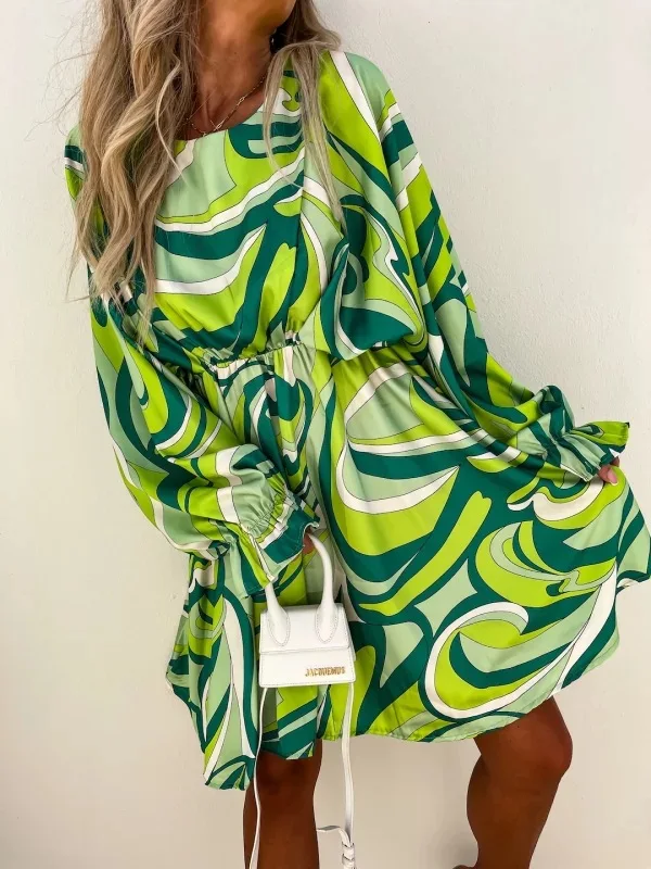 

Платье женское средней длины с длинным рукавом и цветочным принтом