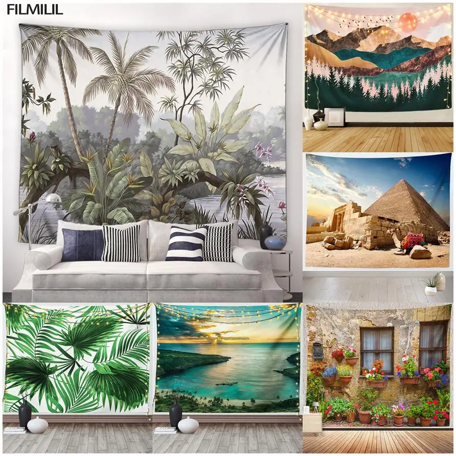 

Palm Tree Tapestry Wall Hanging Tropical Leaves Flowers Pattern Beach Wall Tapestry Animal Backdrop Wall Cloth Carpet Tapestries