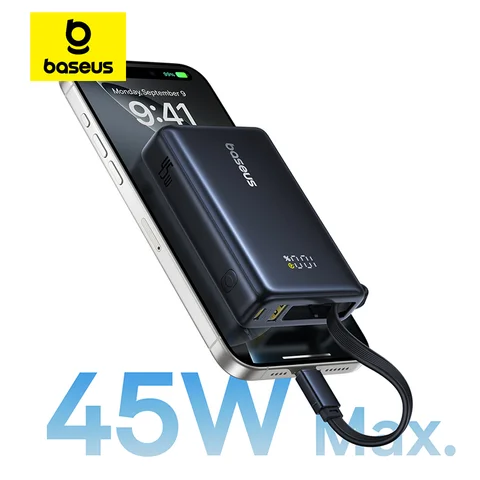 Baseus Picogo 45 Вт Power Bank 10000 мАч Портативная батарея Умный цифровой дисплей для iPhone 16 Pro Max Xiaomi Samsung
