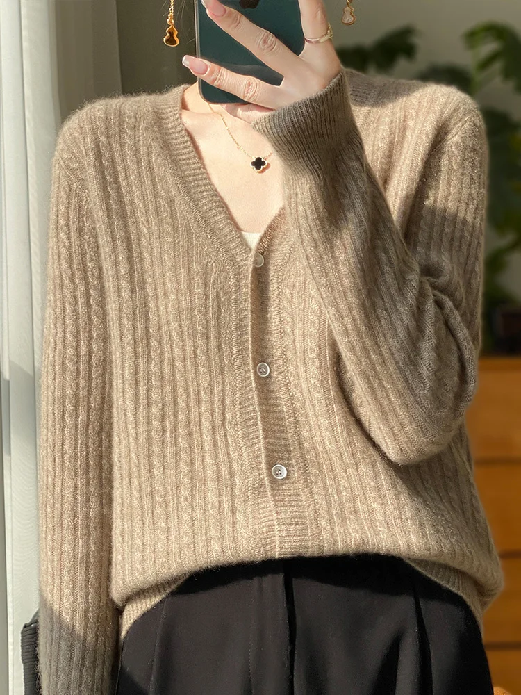 Весенне-осенний женский однотонный вязаный свитер из 100% мериносовой шерсти с