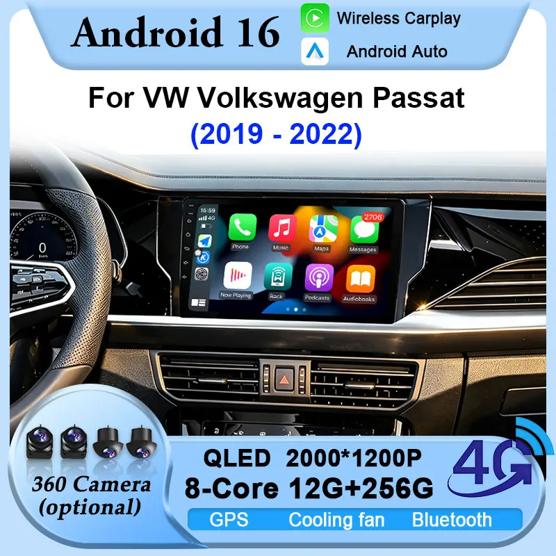 Фото Автомагнитола Android 16 с 2K экраном и беспроводным CarPlay для VW Volkswagen Passat 2019-2022: Мультимедиа, GPS-навигация, Стереосистема (без 2 DIN) №1